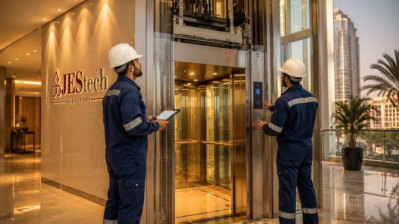 Jestech technician servicing an elevator motor
